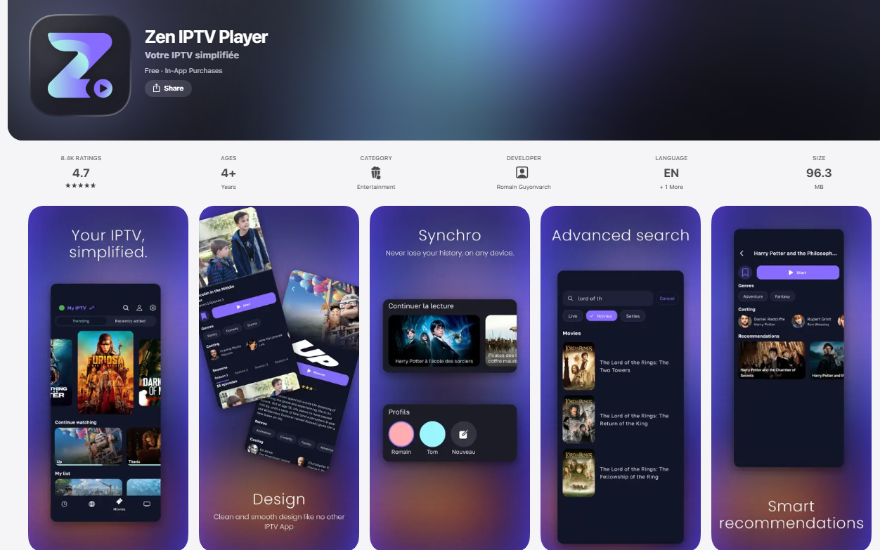 Zen Player interface IPTV multi-écran